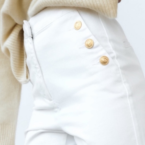 NWT Zara Gold Button Straight Leg White Jeans, Size XXL - Picture 7 of 11